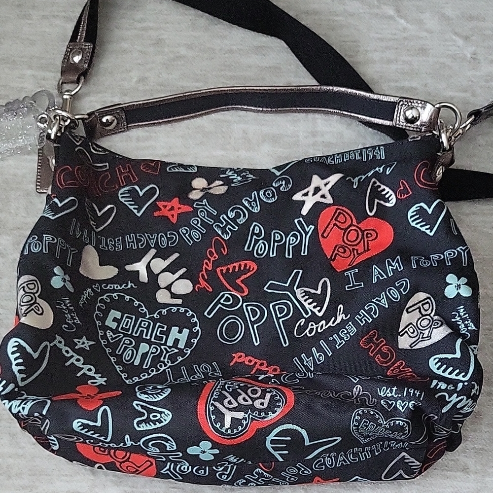 Coach Poppy Black and Red Hobo Bag - RARE - Picture 3 of 5